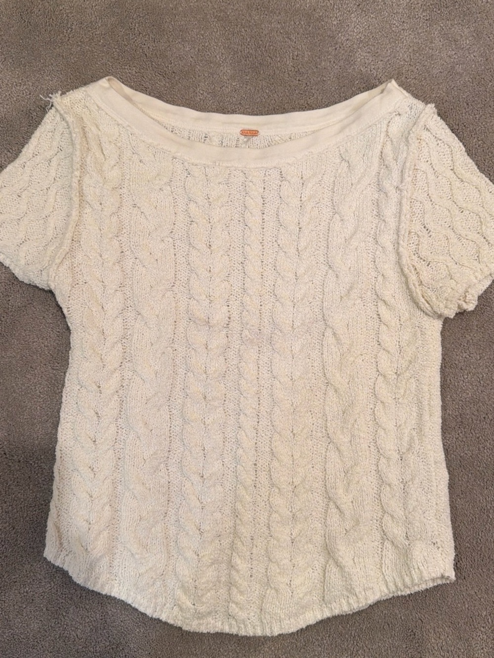 Free People Ivory Cable Knit Short Sleeve Sweater
